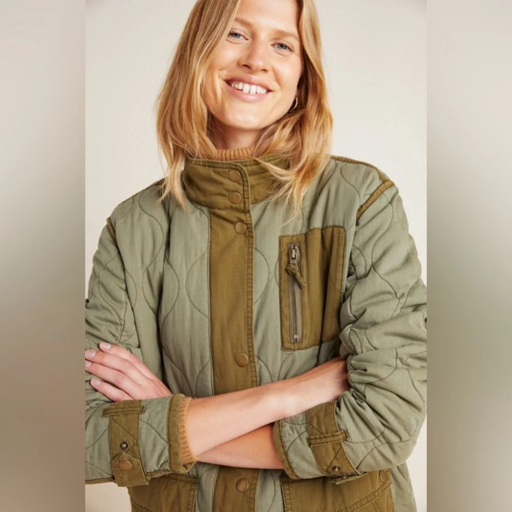 Anthropologie Quilted Liner Jacket Army Green - Picture 3 of 6